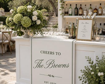 Personalized Wedding Bar Sign Banner, Fabric Bar Menu Banner, Linen Cotton, Personalized Name Date, Romantic Ceremony Gift