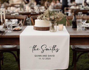 Personalized Wedding Table Runner, Custom Last Name Sign, Linen Table Decor, Sweetheart Table Banner, Wedding Gift for Couple