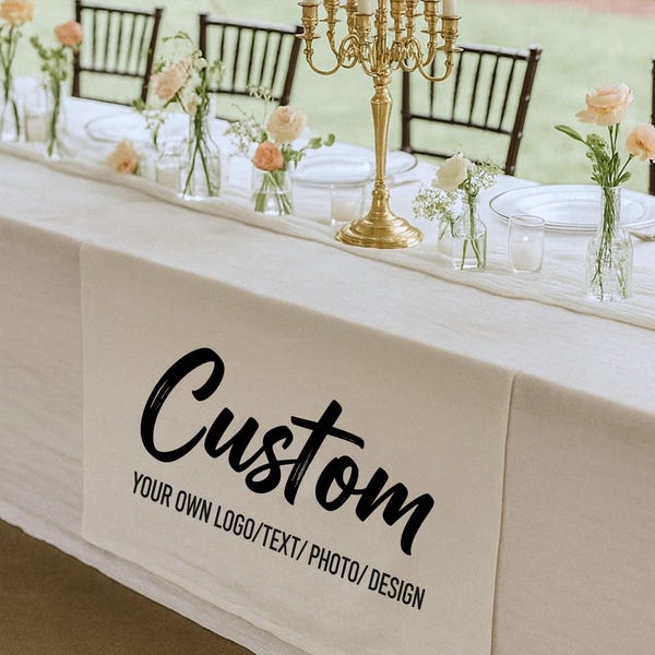 Custom Table Runner, Personalized Logo Text Photo Design, Custom Wedding Table Sign, Party Table Decoration, Business Event Table Banner