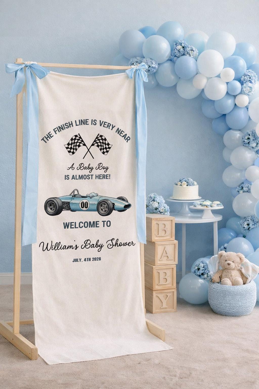 Race Car Baby Shower Banner, the Finish Line is Very Near Baby Shower ...