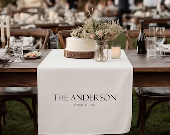 Custom Wedding Table Decor, Personalized Linen Table Runner, Wedding Table Sign, Sweetheart Table Banner, Family Last Name Wedding Gift