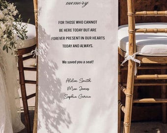 In Loving Memory Wedding Chair Sign, Personalized Memorial Banner for Multiple Names, Custom Reserved Seat Sign, Wedding Remembrance Decor