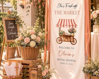 Bridal Shower Welcome Sign Banner, She’s Fresh Off The Market, Custom Linen Banner Bachelorette Party, Bridal Shower sign decor