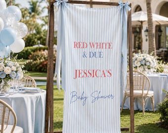 Red White and Due Baby Shower Sign,Custom Bridal Shower Banner, Personalized Bride to Be Backdrop,4th of July Baby Sprinkle Photo Prop Decor