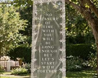 Wedding Quote Sign Tapestry, Romantic Wedding Sign, Sheer Lace Wedding Backdrop, Ceremony Decor Sign, Love Quote Wedding Decoration