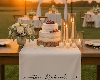 Custom Wedding Table Runner, Personalized Last Name Table Decor, Elegant Wedding Linen Banner, Custom Wedding Sign, Wedding Decor