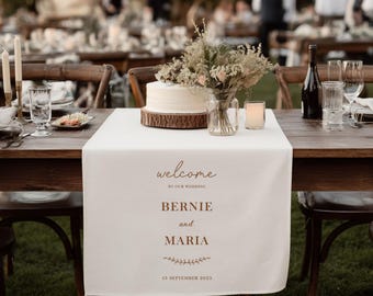 Custom Wedding Table Runner, Personalized Wedding Table Sign, Sweetheart Table Banner, Linen Wedding Decor, Custom Fabric Sign for Reception