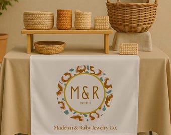 Custom Table Runner with Logo, Personalized Business Table Decor, Event Table Banner, Market Booth Display, Pop Up Shop Decoration Sign