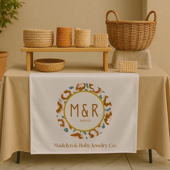 Custom Table Runner with Logo, Personalized Business Table Decor, Event Table Banner, Market Booth Display, Pop Up Shop Decoration Sign