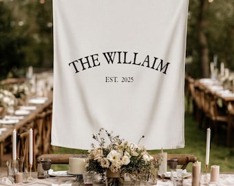 Striscione personalizzato per matrimonio, fondale in tessuto personalizzato, decorazione per festa di fidanzamento, cartello per addio al nubilato, fondale moderno per ricevimento di nozze