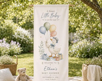 Personalized Duck Baby Shower Welcome Sign, Little Duckling Fabric Banner, Custom Name Party Backdrop, Gender Neutral Baby Shower Decor