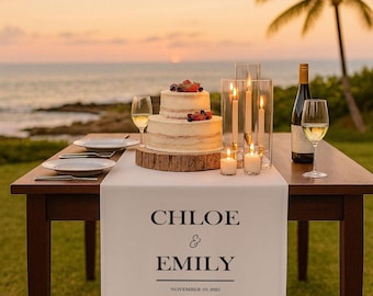 Elegant Wedding Table Decor, Personalized Wedding Table Runner, Custom Linen Wedding Sign, Champagne Bar Sign, Sweetheart Table Decoration