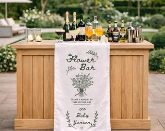 Flower Bar Table Runner, Personalized Wedding Flower Bar Sign, Bridal Shower Decor, Create Your Own Bouquet Party Table Decoration