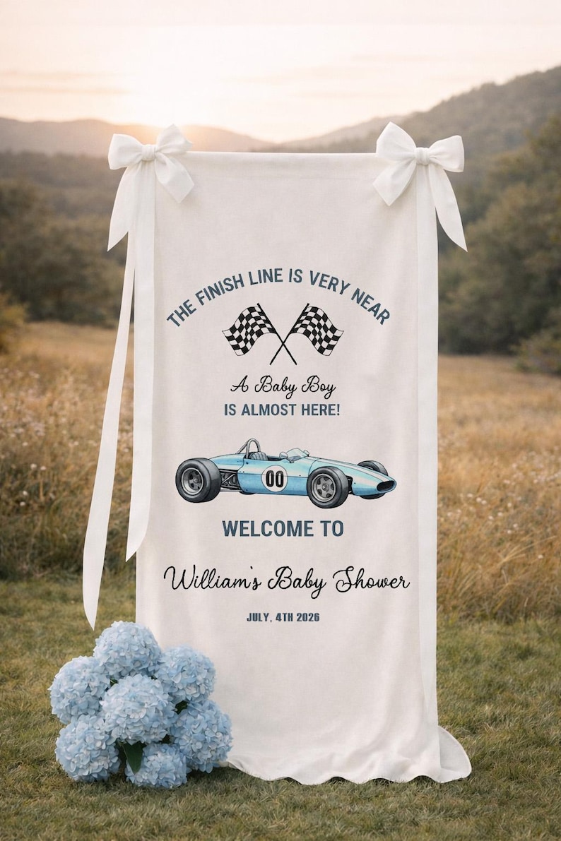 Race Car Baby Shower Banner, the Finish Line is Very Near Baby Shower ...