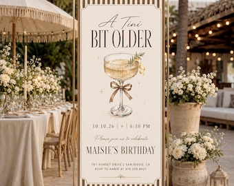 Martini Birthday Welcome Sign Banner, Personalized Cocktail Party Backdrop, Custom Adult Birthday Decor with Name Date