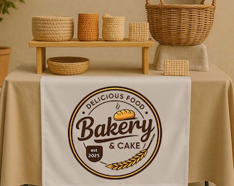 Custom Logo Table Runner, Personalized Business Tablecloth, Custom Fabric Banner, Trade Show Decor, Wedding Table Sign, Bakery Runner