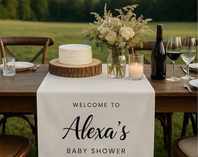 Personalized Baby Shower Table Runner, Custom Gender Reveal Decor, Baby Shower Banner, Linen Party Table Decoration, Mom to Be Gift Idea