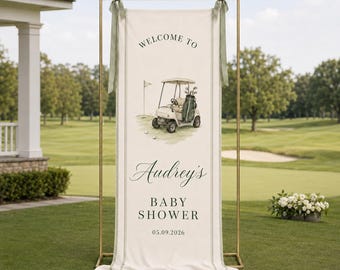 Personalized Golf Baby Shower Banner, Little Golfer Theme Welcome Sign, Green Plaid Nursery Decor, Custom Fabric Backdrop, Baby Shower Party