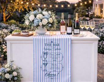 Personalized Fabric Bar Menu Sign Wedding Cocktail Sign Linen Striped Bar Sign Custom Drinks Menu Bridal Shower Reception Decor