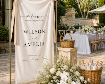 Personalized Wedding Welcome Banner, Custom Wedding Sign, Linen Wedding Welcome Sign, Elegant Reception Entrance Decor