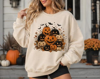 Vintage Halloween Pumpkin Sweatshirt, Jack O Lantern Crewneck, Spooky Pumpkin Shirt, Fall Halloween Sweatshirt, Cute Halloween Gift