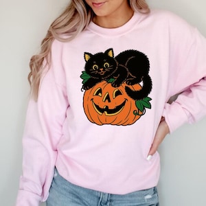 Sweatshirt zwarte kat Halloween, herfsttrui pompoen, Halloween-shirt, leuk griezelig herfstseizoen, cadeau kattenliefhebbers