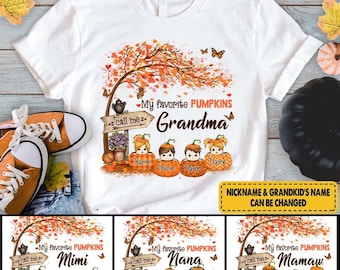 Personalized Grandma Autumn Pumpkin Shirt: Custom Grandkids Names