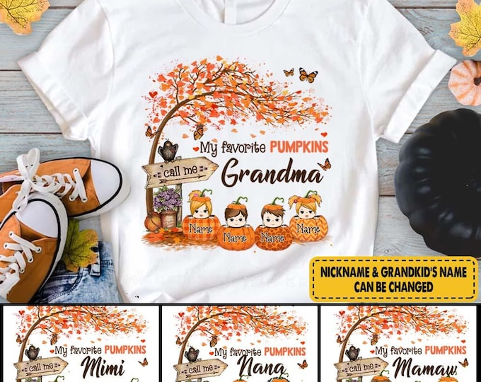 Personalized Grandma Autumn Pumpkin Shirt: Custom Grandkids Names