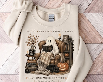 Cozy Ghost Reading Shirt, Books Coffee Spooky Vibes Shirt, Halloween Book Lover Sweatshirt, Cute Ghost Reader Tee, Fall Bookish Graphic Tee