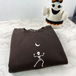Dancing Skeleton Crewneck, Embroidered Halloween Sweatshirt, Skeleton Halloween Shirt