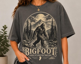 Bigfoot Mountain Forest Shirt, Vintage Sasquatch Graphic Tee, Cryptid Outdoor Comfort Colors T-Shirt, Camping Lover Gift