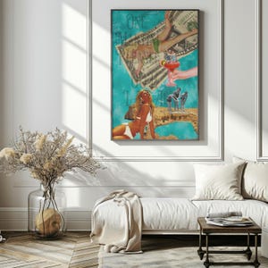 Retro Beach Money Collage | Zabawna sztuka ścienna w stylu vintage | Plakat do pobrania cyfrowego do natychmiastowego wydruku