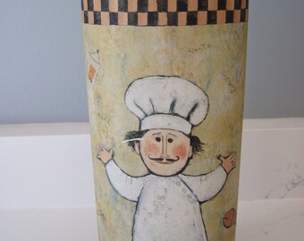 Vintage Barbara Olsen Pasta Tin Tall Colorful Collectible Artist Lithograph Tin 1980's Kitchen Decor