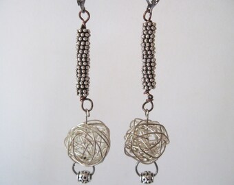Contemporary Minimalist Earrings, Freeform Artisan Wire Wrapped Metal Orb Earrings,  One of a Kind by Retro4U