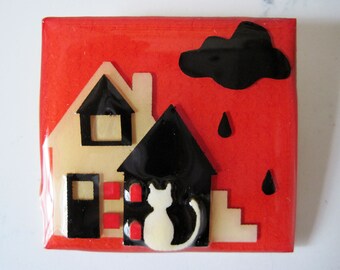 Vintage House Pins® by Lucinda Handmade Collectible House Cat Pin for Homeless Help Charity 1980's-90's