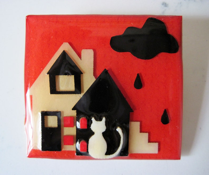 Vintage House Pins® by Lucinda Handmade Collectible House Cat Pin for Homeless Help Charity 1980's-90's image 1