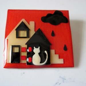 Vintage House Pins® by Lucinda Handmade Collectible House Cat Pin for Homeless Help Charity 1980's-90's image 3