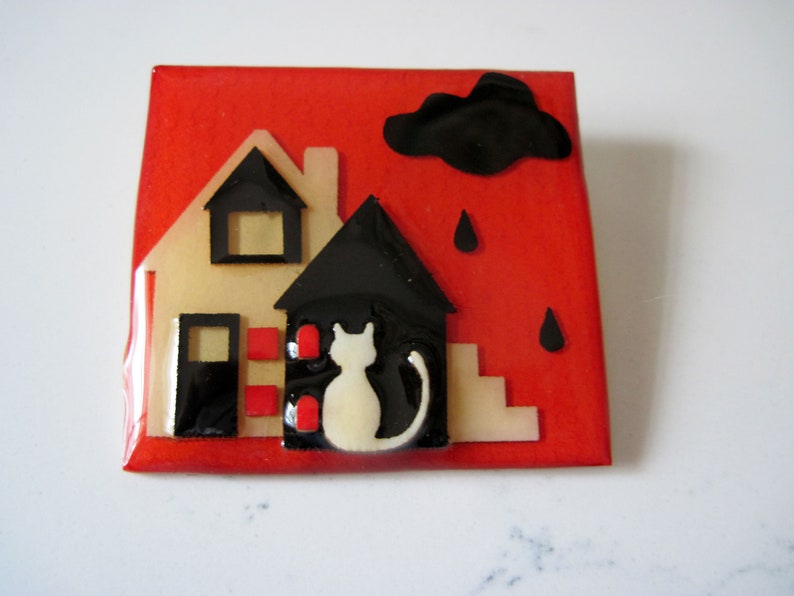 Vintage House Pins® by Lucinda Handmade Collectible House Cat Pin for Homeless Help Charity 1980's-90's image 3