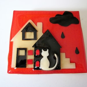 Vintage House Pins® by Lucinda Handmade Collectible House Cat Pin for Homeless Help Charity 1980's-90's image 2