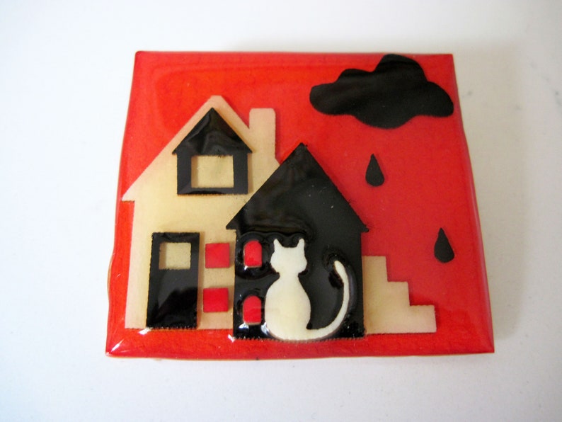 Vintage House Pins® by Lucinda Handmade Collectible House Cat Pin for Homeless Help Charity 1980's-90's image 2