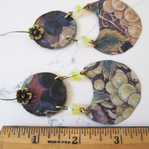 Vineyard Grapes Vintage Tin Earrings, Yellow Opals Gemstone Earrings, Upcycled Unique Artisan Made Earrings, Boho Earrings, Retro4U image 8