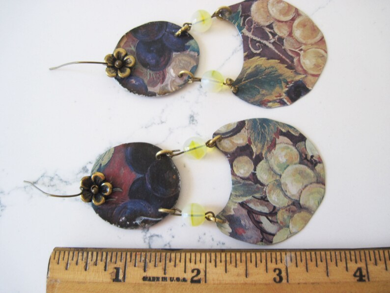 Vineyard Grapes Vintage Tin Earrings, Yellow Opals Gemstone Earrings, Upcycled Unique Artisan Made Earrings, Boho Earrings, Retro4U image 8