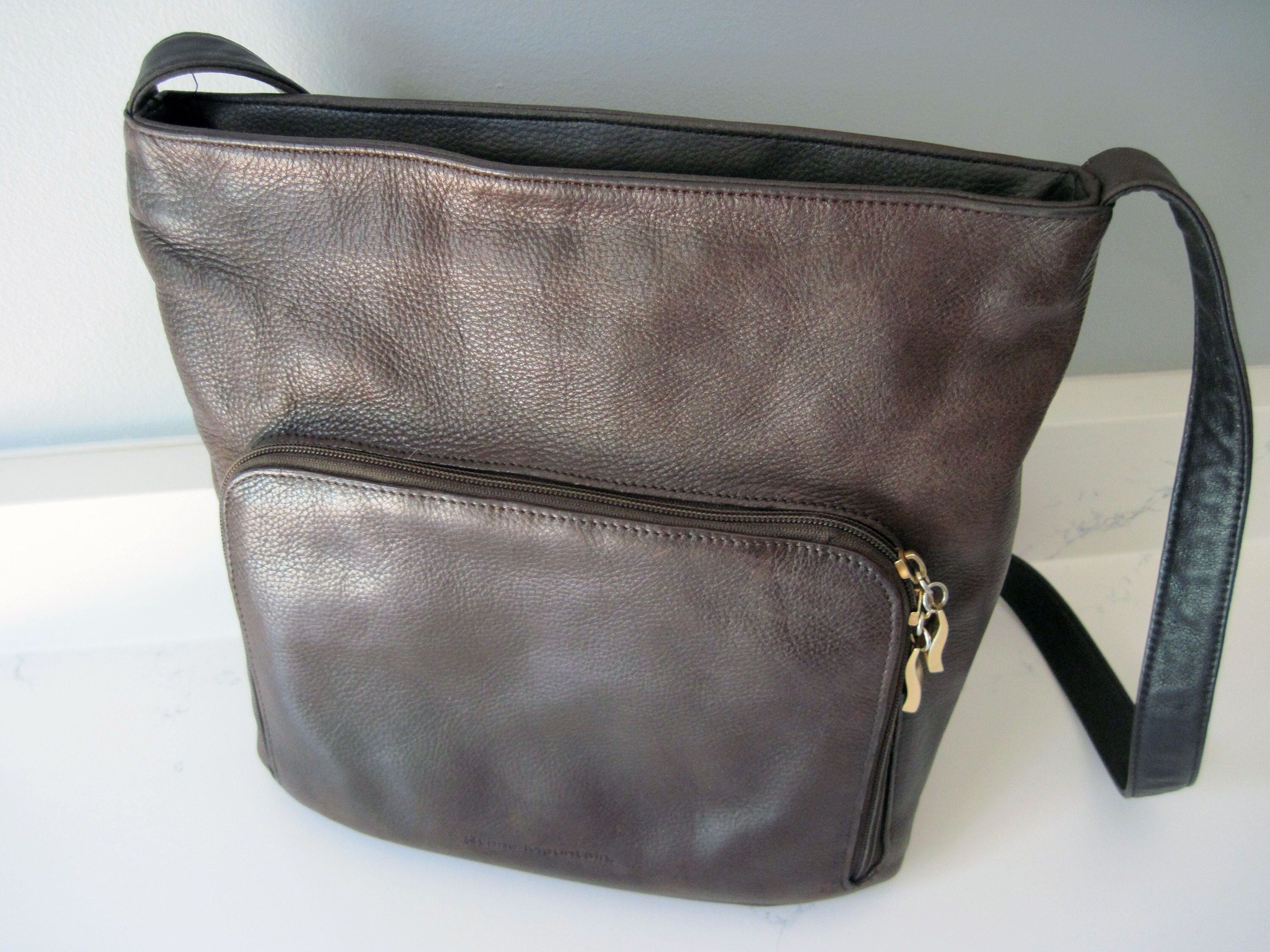 Vintage Stone Mountain Soft Dark Brown Leather Handbag With 