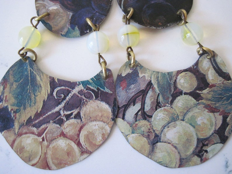 Vineyard Grapes Vintage Tin Earrings, Yellow Opals Gemstone Earrings, Upcycled Unique Artisan Made Earrings, Boho Earrings, Retro4U image 7