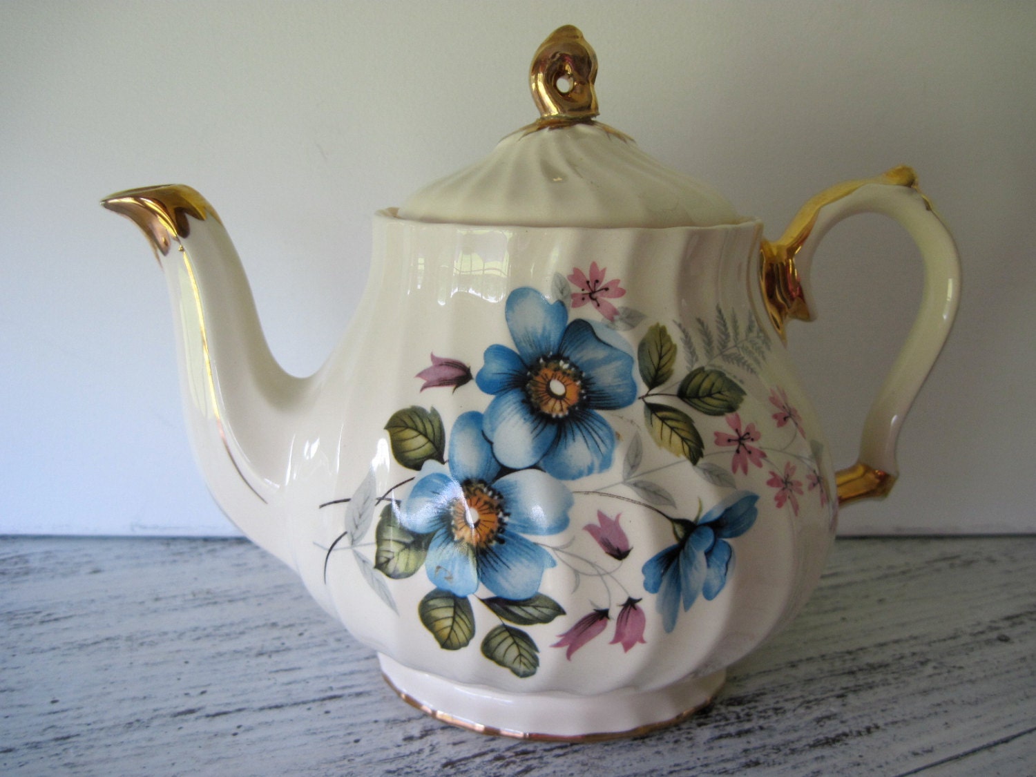 Vintage Sadler England Blue and White Floral Teapot Etsy