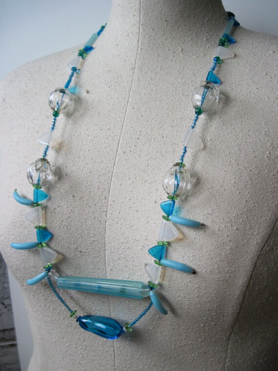 Vintage Artisan Made Hand Blown Glass 37" Long Beaded… Gem