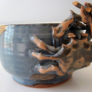 Vintage Blue Crab Ceramic Planter Wheel Thrown Stoneware Pottery with 3D Sculpted Crab Seaside Beach Decor image 2
