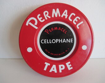 Vintage Cellophane Tape Tin Mid Century Advertising Display Tin Permacel Tape New Brunswick NJ