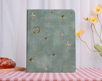 Green Star & Moon iPad Case With Pencil Holder Protective iPad Air Case,iPad Pro Case iPad Mini Cover iPad Pro 2025 13/11 iPad A16,Gift