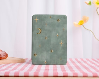 Grüne Sterne & Mond Schlichte Kindle Hülle Auto Wake/Sleep Fall für Kindle 12., mit Rückseite klar, das beste Geschenk für Buchliebhaber, Paperwhite 11/12., Geschenke